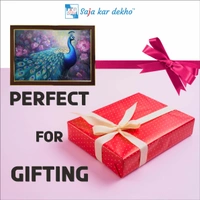 SAJA KAR DEKHO Peacock With Beautiful Pink Flowers Background High Quality Weather Resistant HD Wall Frame | 18 x 12 inch | - 18 X 12 inch