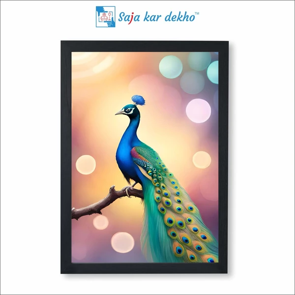 SAJA KAR DEKHO Beautiful Peacock High Quality Weather Resistant HD Wall Frame | 18 x 12 inch | - 18 X 12 inch