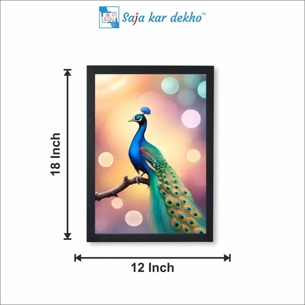 SAJA KAR DEKHO Beautiful Peacock High Quality Weather Resistant HD Wall Frame | 18 x 12 inch | - 18 X 12 inch