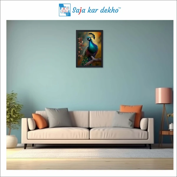 SAJA KAR DEKHO Beautiful Peacock High Quality Weather Resistant HD Wall Frame | 18 x 12 inch | - 18 X 12 inch