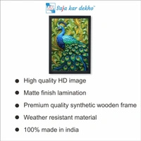SAJA KAR DEKHO Beautiful Peacock With Green And Yellow Leaves Background High Quality Weather Resistant HD Wall Frame | 18 x 12 inch | - 18 X 12 inch