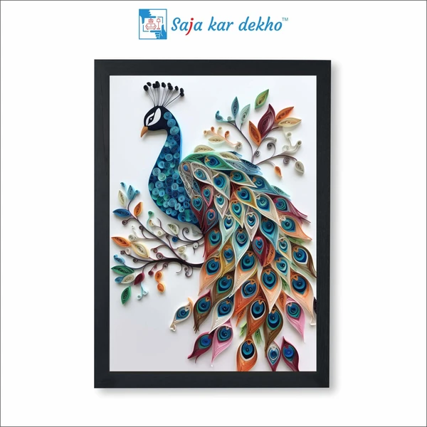 SAJA KAR DEKHO Beautiful Peacock High Quality Weather Resistant HD Wall Frame | 18 x 12 inch | - 18 X 12 inch