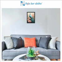 SAJA KAR DEKHO Beautiful Peacock With Flowers High Quality Weather Resistant HD Wall Frame | 18 x 12 inch | - 18 X 12 inch