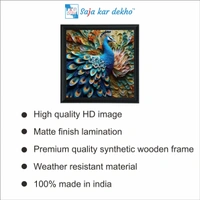 SAJA KAR DEKHO "•	Beautiful Peacock with 3D Look Background High Quality Weather Resistant HD Wall Frame | 20 x 20 inch |" - 20 X 20 inch