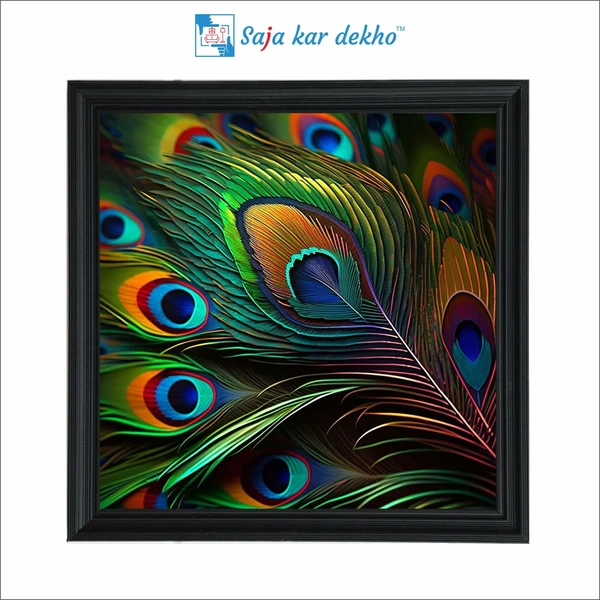 SAJA KAR DEKHO Peacock Feather High Quality Weather Resistant HD Wall Frame | 20 x 20 inch | - 20 X 20 inch