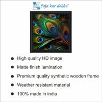 SAJA KAR DEKHO Peacock Feather High Quality Weather Resistant HD Wall Frame | 20 x 20 inch | - 20 X 20 inch