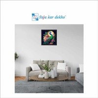 SAJA KAR DEKHO Peacock With Flowers And A Moon In The Background High Quality Weather Resistant HD Wall Frame | 20 x 20 inch | - 20 X 20 inch