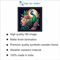 SAJA KAR DEKHO Peacock With Flowers And A Moon In The Background High Quality Weather Resistant HD Wall Frame | 20 x 20 inch | - 20 X 20 inch