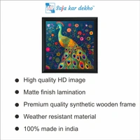 SAJA KAR DEKHO Peacock With Colorful Flowers High Quality Weather Resistant HD Wall Frame | 20 x 20 inch | - 20 X 20 inch