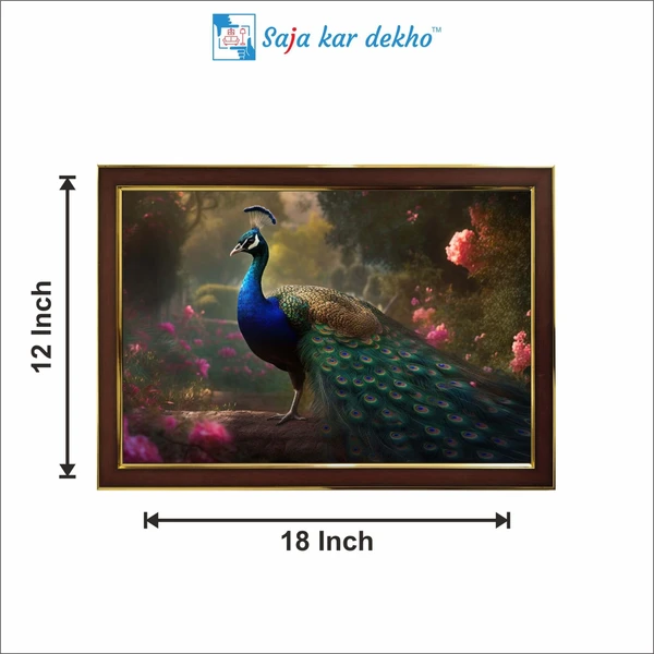 SAJA KAR DEKHO Peacock In Garden High Quality Weather Resistant HD Wall Frame | 18 x 12 inch | - 18 X 12 inch