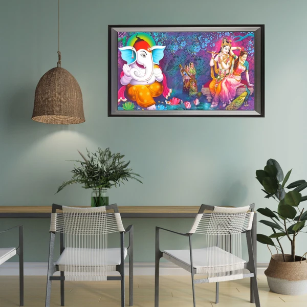 SAJA KAR DEKHO GANESH JI & RADHA KRISHNA PHOTO High Quality Weather Resistant HD Wall Frame  | 18 x 12 inch | - 18 X 12 inch