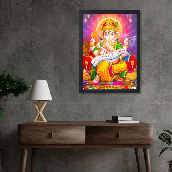 SAJA KAR DEKHO GANESH JI PHOTO High Quality Weather Resistant HD Wall Frame  | 18 x 12 inch |  - 18 X 12 inch