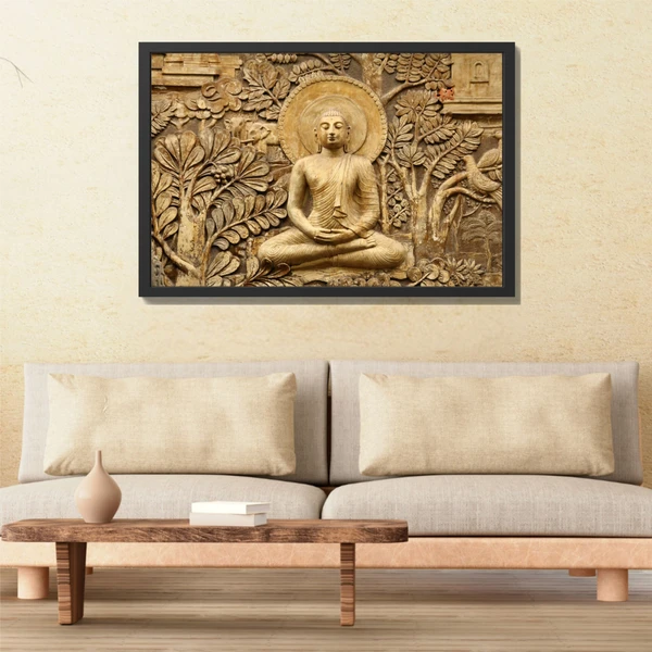 SAJA KAR DEKHO Lord Buddha Photo High Quality Weather Resistant HD Wall Frame  | 18 x 12 inch | - 18 X 12 inch