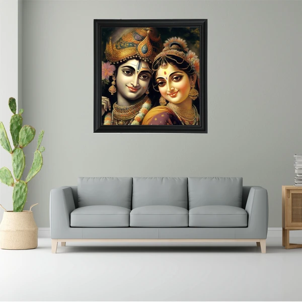 SAJA KAR DEKHO Radha Krishna Photo High Quality Weather Resistant HD Wall Frame  | 20 x 20 inch |  - 20 X 20 inch