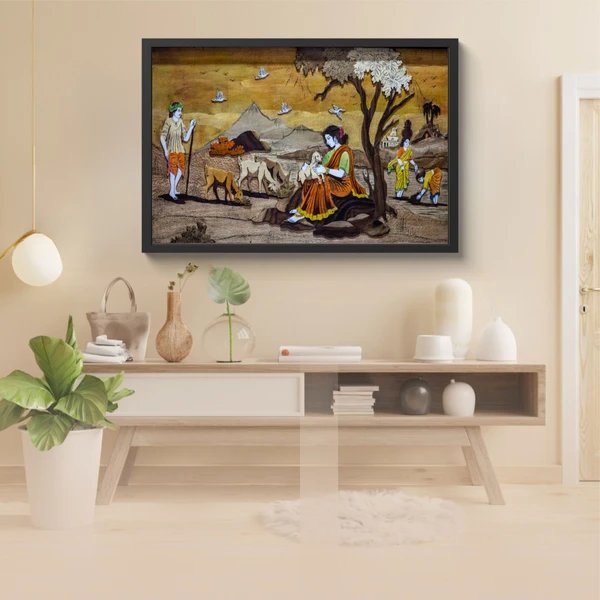 SAJA KAR DEKHO Village Scenery Canvas Painting Photo High Quality Weather Resistant HD Wall Frame  | 18 x 12 inch |  - 18 x 12 inch