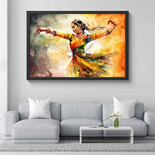 Pretty Dancing Indian Girl Beautiful Woman Painting High Quality Weather Resistant HD Wall Frame  | 18 x 12 inch |