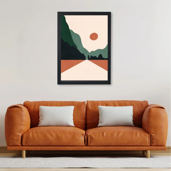 SAJA KAR DEKHO The Sun Sets On The Mountain Abstract Art High Quality Weather Resistant HD Wall Frame | 18 x 12 inch | - 18 X 12 inch