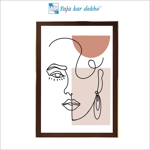 SAJA KAR DEKHO Girl Face In Line Art | Geometric Art High Quality Weather Resistant HD Wall Frame | 18 x 12 inch | - 18 X 12 inch