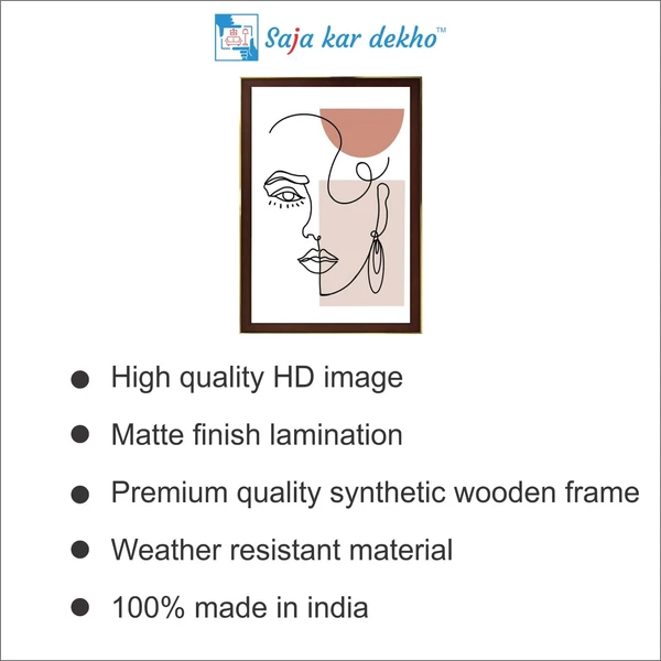 SAJA KAR DEKHO Girl Face In Line Art | Geometric Art High Quality Weather Resistant HD Wall Frame | 18 x 12 inch | - 18 X 12 inch