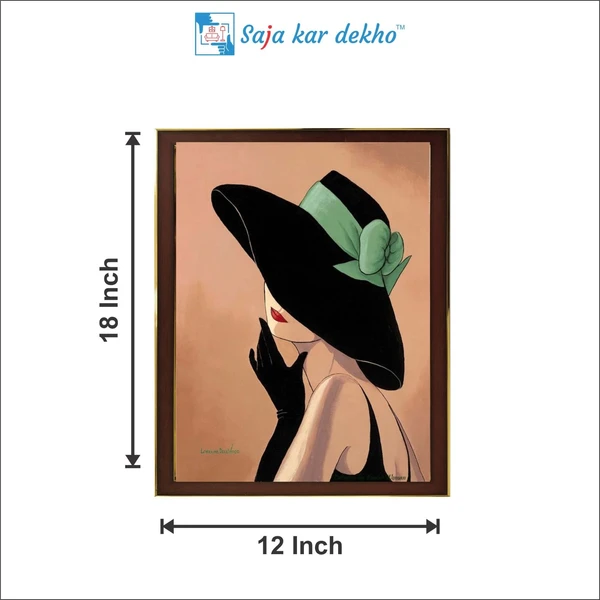 SAJA KAR DEKHO Woman With A Hat Stylish Simplicity High Quality Weather Resistant HD Wall Frame | 18 x 12 inch | - 18 X 12 inch