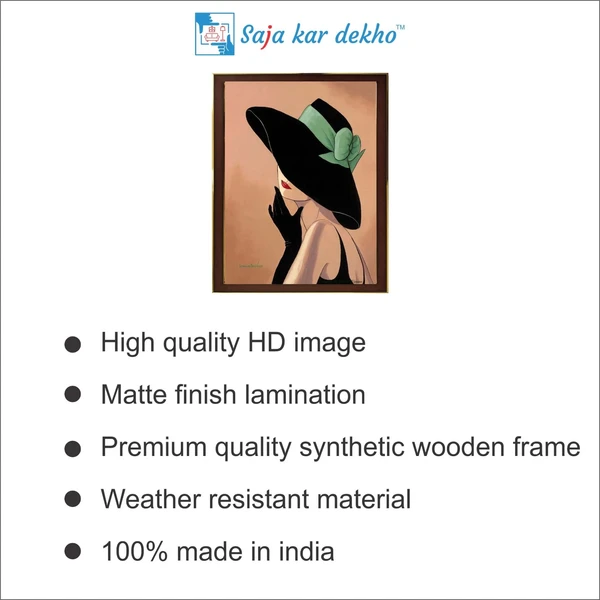 SAJA KAR DEKHO Woman With A Hat Stylish Simplicity High Quality Weather Resistant HD Wall Frame | 18 x 12 inch | - 18 X 12 inch