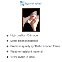 SAJA KAR DEKHO Girl Red Lips And Hat High Quality Weather Resistant HD Wall Frame | 18 x 12 inch | - 18 X 12 inch