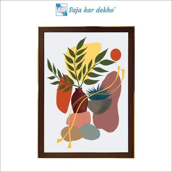 SAJA KAR DEKHO A Flower Pot, Leaves, Stones High Quality Weather Resistant HD Wall Frame | 18 x 12 inch | - 18 X 12 inch