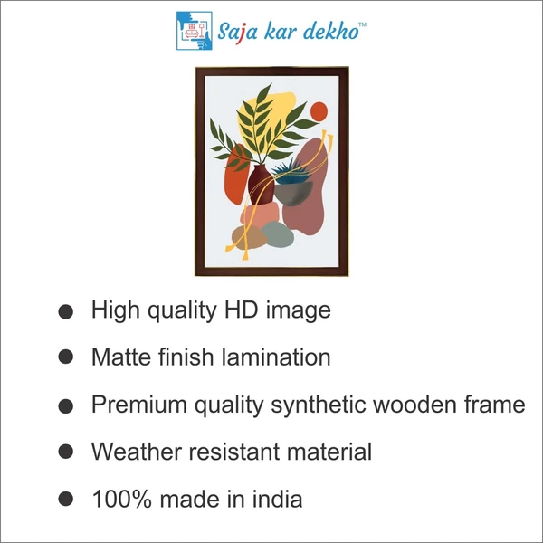 SAJA KAR DEKHO A Flower Pot, Leaves, Stones High Quality Weather Resistant HD Wall Frame | 18 x 12 inch | - 18 X 12 inch