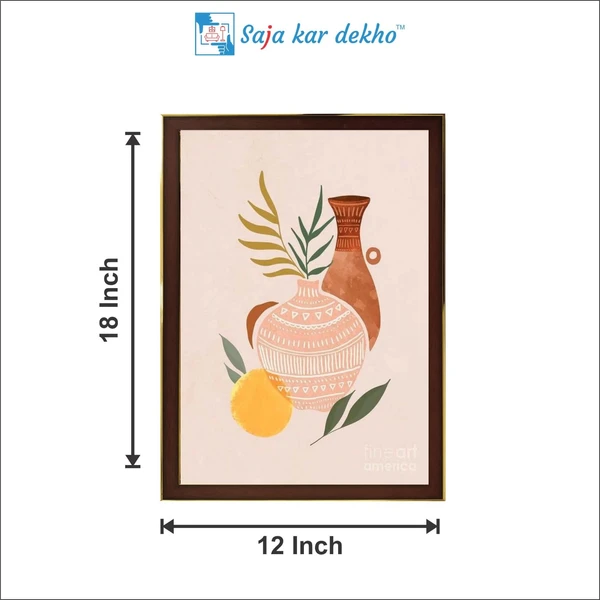 SAJA KAR DEKHO Flower Vase, Leaves High Quality Weather Resistant HD Wall Frame | 18 x 12 inch | - 18 X 12 inch