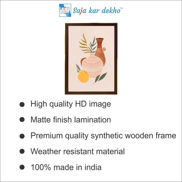 SAJA KAR DEKHO Flower Vase, Leaves High Quality Weather Resistant HD Wall Frame | 18 x 12 inch | - 18 X 12 inch