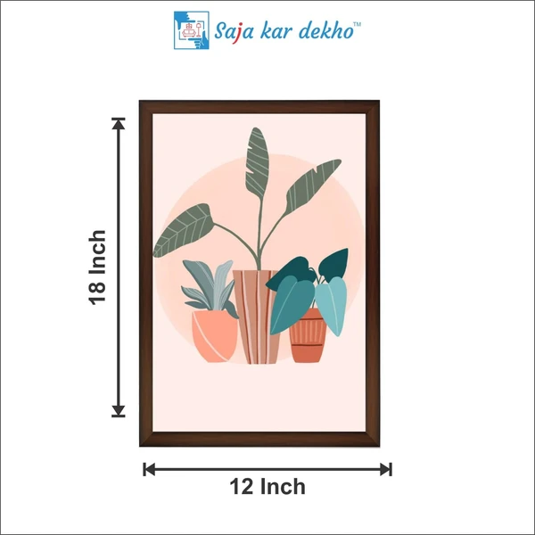 SAJA KAR DEKHO Flower Vase, Leaves High Quality Weather Resistant HD Wall Frame | 18 x 12 inch | - 18 X 12 inch