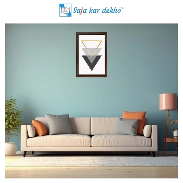 SAJA KAR DEKHO Black, Grey And Golden Three Triangles Minimalist High Quality Weather Resistant HD Wall Frame | 18 x 12 inch | - 18 X 12 inch