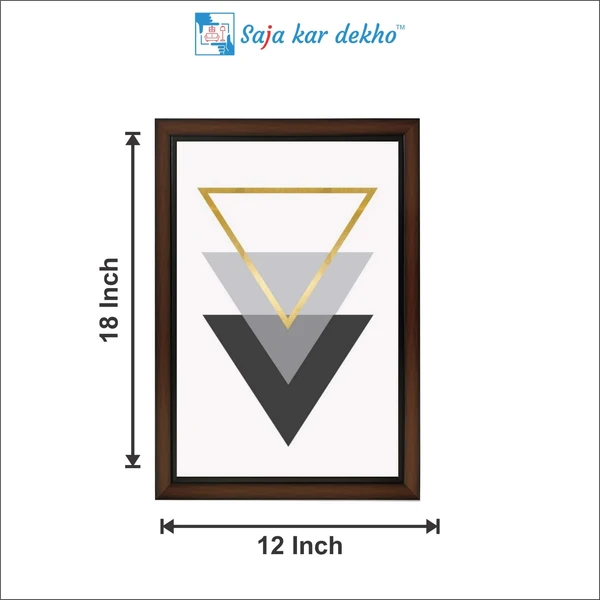 SAJA KAR DEKHO Black, Grey And Golden Three Triangles Minimalist High Quality Weather Resistant HD Wall Frame | 18 x 12 inch | - 18 X 12 inch