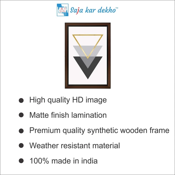 SAJA KAR DEKHO Black, Grey And Golden Three Triangles Minimalist High Quality Weather Resistant HD Wall Frame | 18 x 12 inch | - 18 X 12 inch