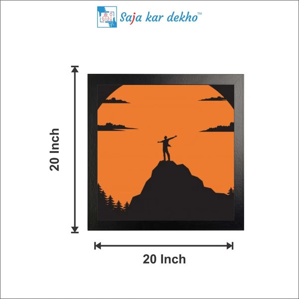 SAJA KAR DEKHO Man Silhouette Mountain Sun High Quality Weather Resistant HD Wall Frame | 20 x 20 inch | - 20 X 20 inch