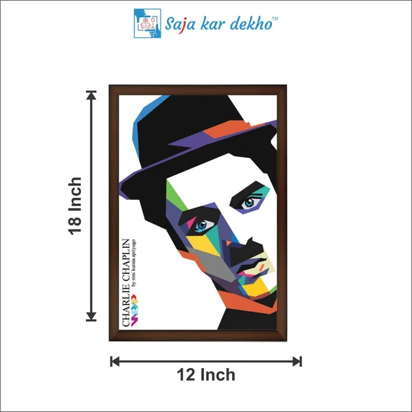 SAJA KAR DEKHO Charlie Chaplin High Quality Weather Resistant HD Wall Frame | 18 x 12 inch | - 18 X 12 inch