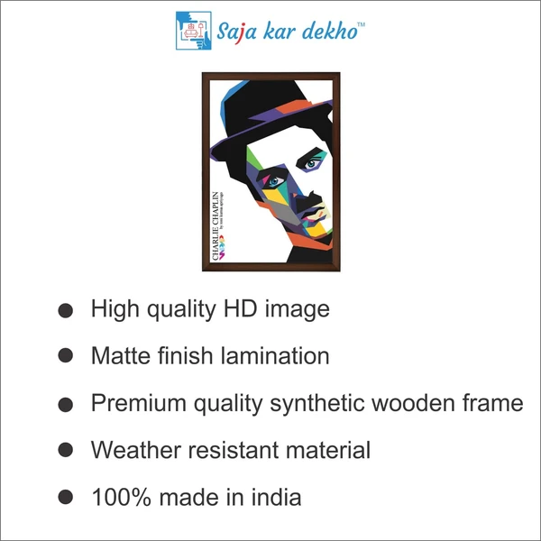 SAJA KAR DEKHO Charlie Chaplin High Quality Weather Resistant HD Wall Frame | 18 x 12 inch | - 18 X 12 inch