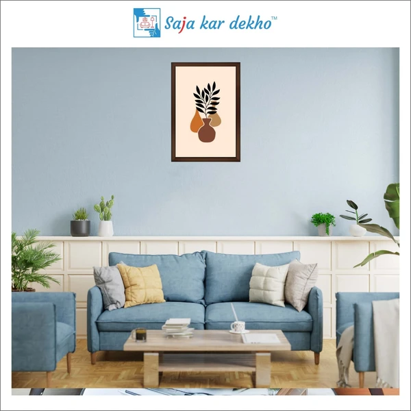 SAJA KAR DEKHO Decorative Leaves In A Vase High Quality Weather Resistant HD Wall Frame | 18 x 12 inch | - 18 X 12 inch