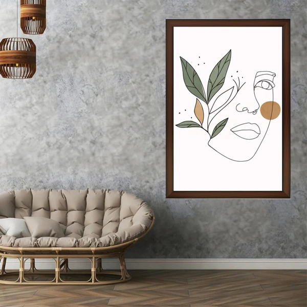 SAJA KAR DEKHO Female Face Line Art High Quality Weather Resistant HD Wall Frame | 18 x 12 inch | - 18 X 12 inch