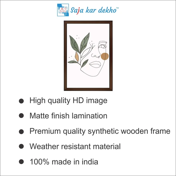 SAJA KAR DEKHO Female Face Line Art High Quality Weather Resistant HD Wall Frame | 18 x 12 inch | - 18 X 12 inch