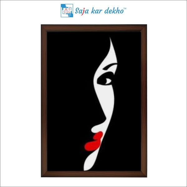 SAJA KAR DEKHO Portrait Of Woman With Red Lips High Quality Weather Resistant HD Wall Frame | 18 x 12 inch | - 18 X 12 inch