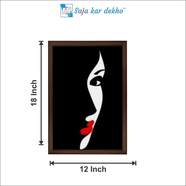 SAJA KAR DEKHO Portrait Of Woman With Red Lips High Quality Weather Resistant HD Wall Frame | 18 x 12 inch | - 18 X 12 inch