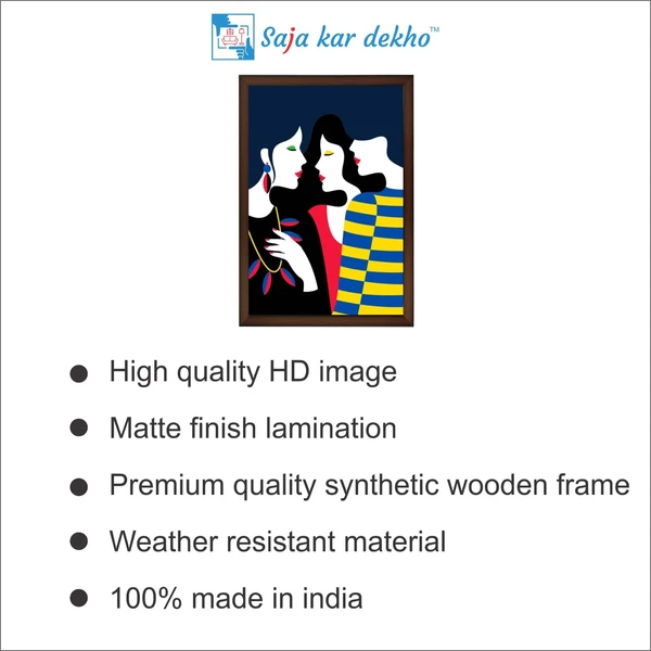 SAJA KAR DEKHO 3 Girls Talking High Quality Weather Resistant HD Wall Frame | 18 x 12 inch | - 18 X 12 inch