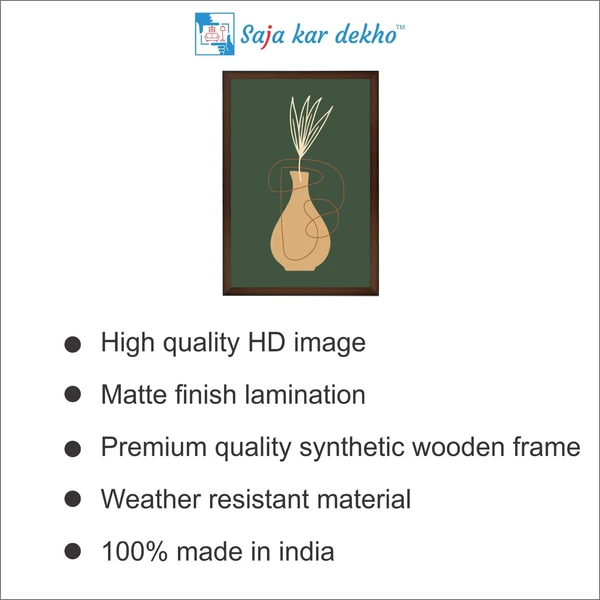 SAJA KAR DEKHO Vase Leaves High Quality Weather Resistant HD Wall Frame | 18 x 12 inch | - 18 X 12 inch