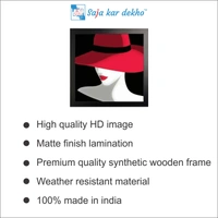 SAJA KAR DEKHO Woman In Hat With Red Lip Art High Quality Weather Resistant HD Wall Frame | 20 x 20 inch | - 18 X 12 inch