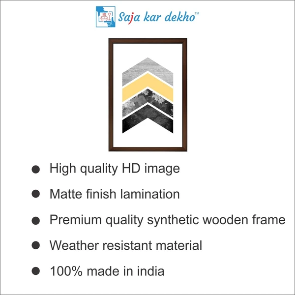 SAJA KAR DEKHO Black, Yellow And Silver Triangles High Quality Weather Resistant HD Wall Frame | 18 x 12 inch | - 18 X 12 inch