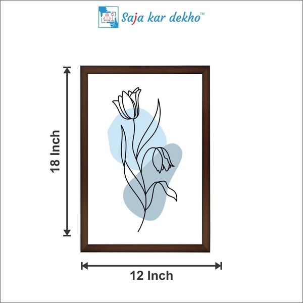 SAJA KAR DEKHO Flower Line Art High Quality Weather Resistant HD Wall Frame | 18 x 12 inch | - 18 X 12 inch