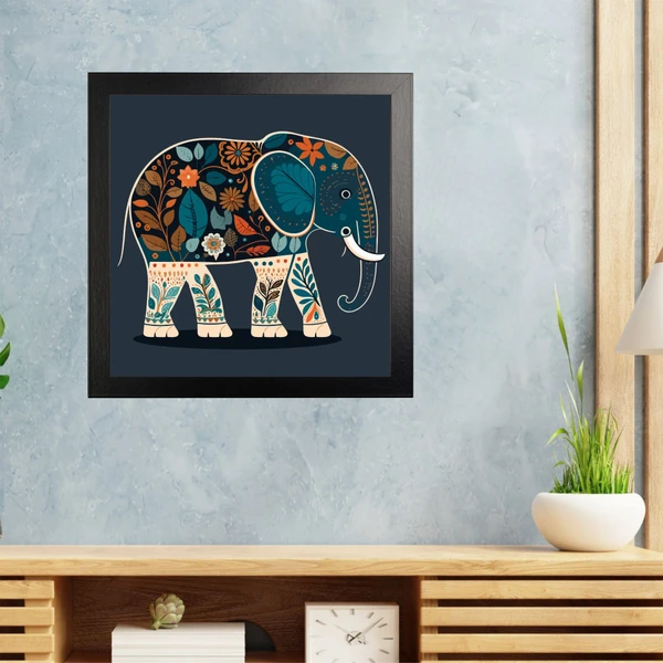 SAJA KAR DEKHO Designing Elephant High Quality Weather Resistant HD Wall Frame | 20 x 20 inch | - 20 X 20 inch