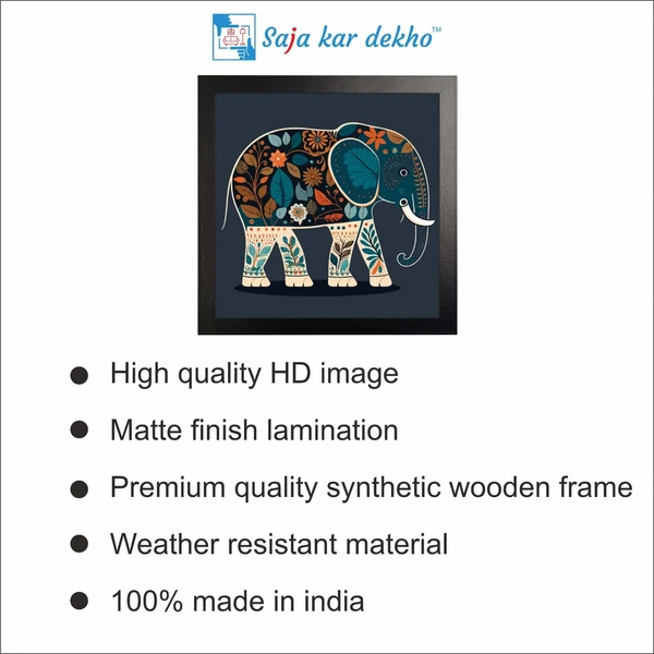 SAJA KAR DEKHO Designing Elephant High Quality Weather Resistant HD Wall Frame | 20 x 20 inch | - 20 X 20 inch