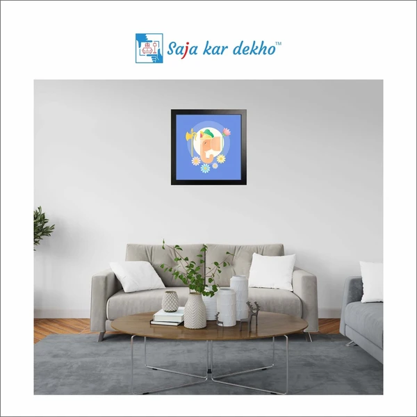 SAJA KAR DEKHO Ganesh Ji Face With Flowers High Quality Weather Resistant HD Wall Frame | 20 x 20 inch | - 20 X 20 inch